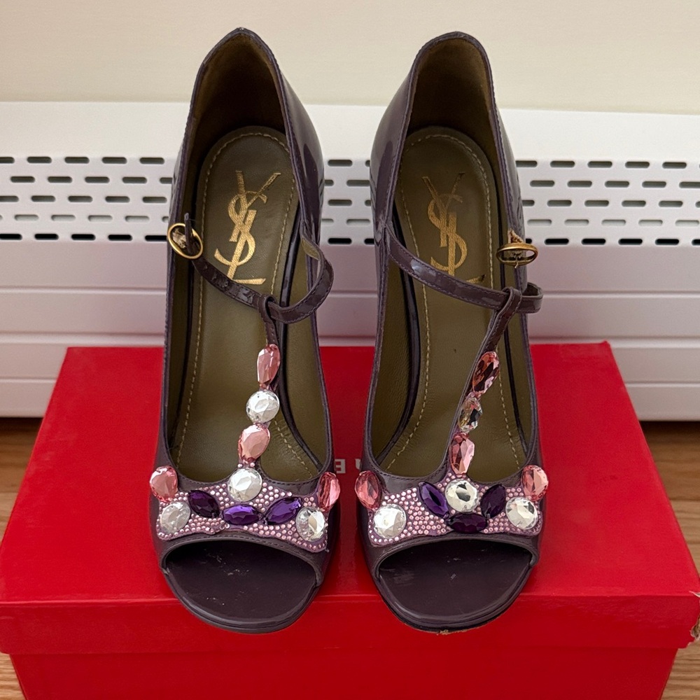 Yves Saint Laurent Dark Purple and Pink Embellished Heels